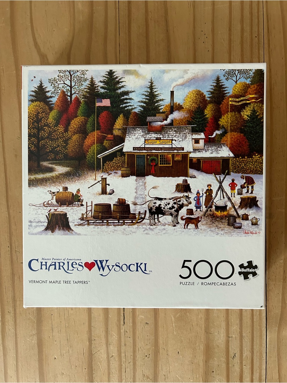 Charles Wysocki 500-Piece Puzzle — Autumn ‘Vermont Maple Tree Tappers’ Complete